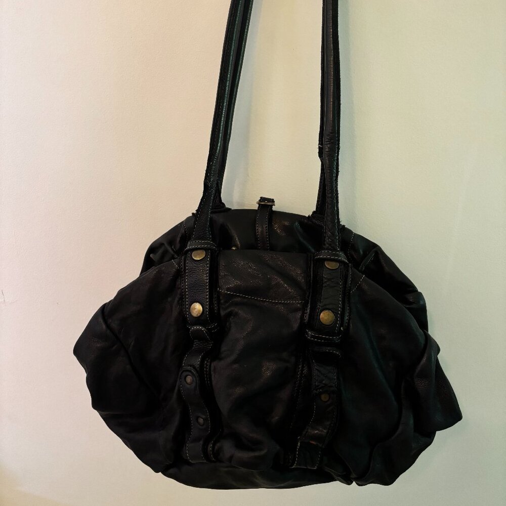 CALYPSO St BARTH black 100% leather oversized purse with buckles